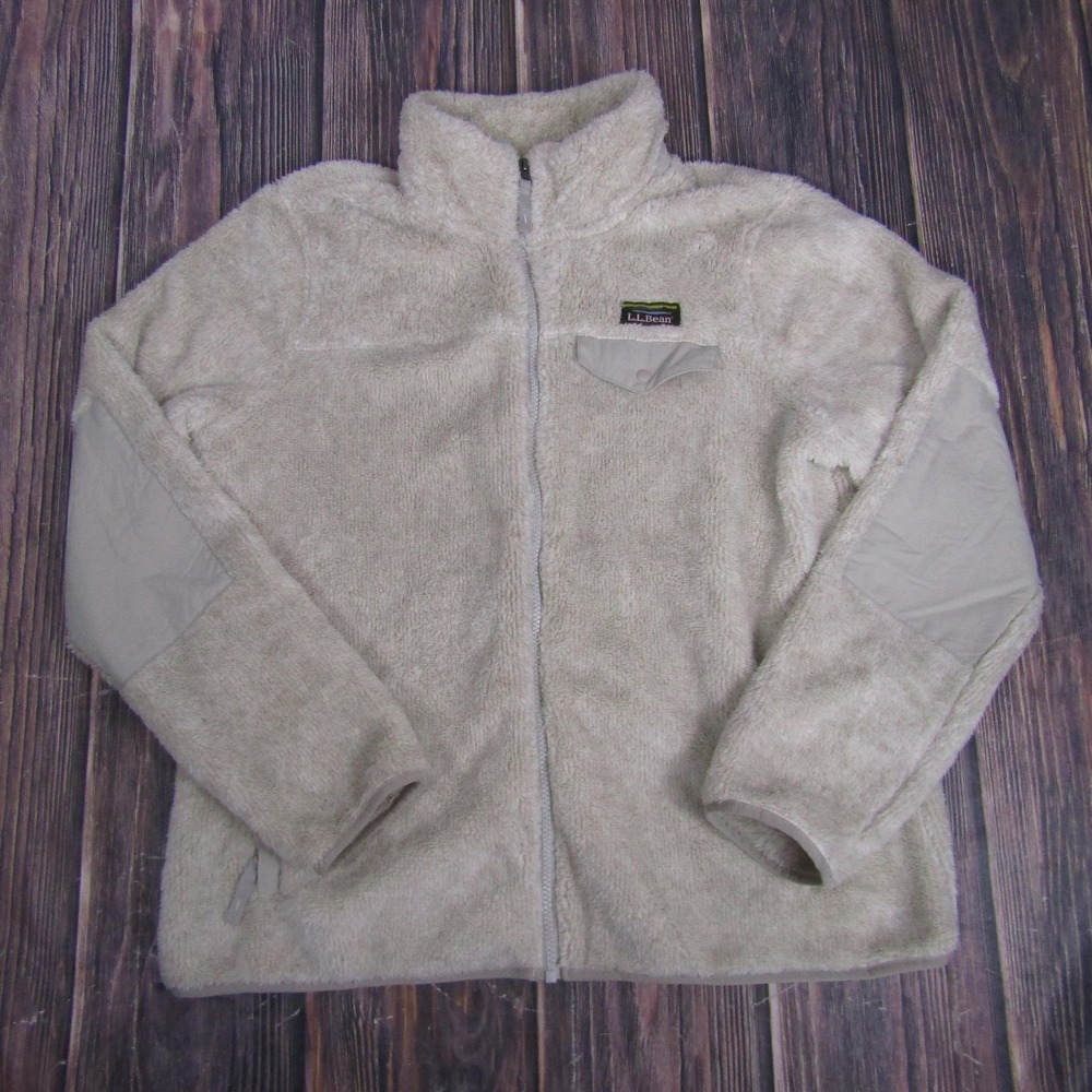 LL Bean Jacket Mens Large Beige Sherpa Fleece Full Zip Outdoor Coat Hiking